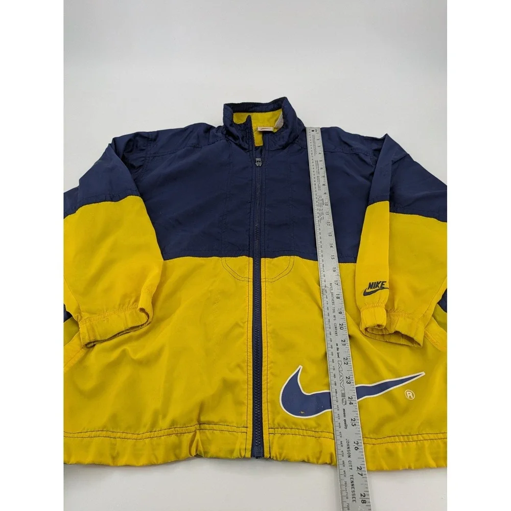 VTG 90s Nike Big‎ Swoosh Windbreaker Jacket Kids Large Blue Yellow Colorblock L